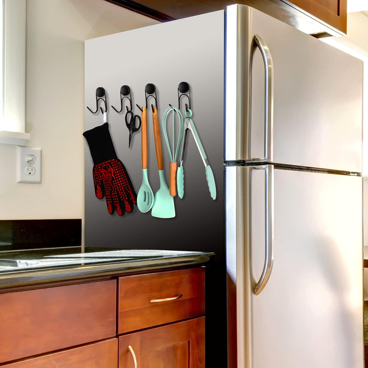Magnetic Hooks 304 Stainless Steel Hooks Heavy Duty Magnets Hanging Hooks for Refrigerator Grill Toolbox Outdoor,Cruise Essentials Camper Accessories,4pack(Black,1.1in-2 40Lbs)