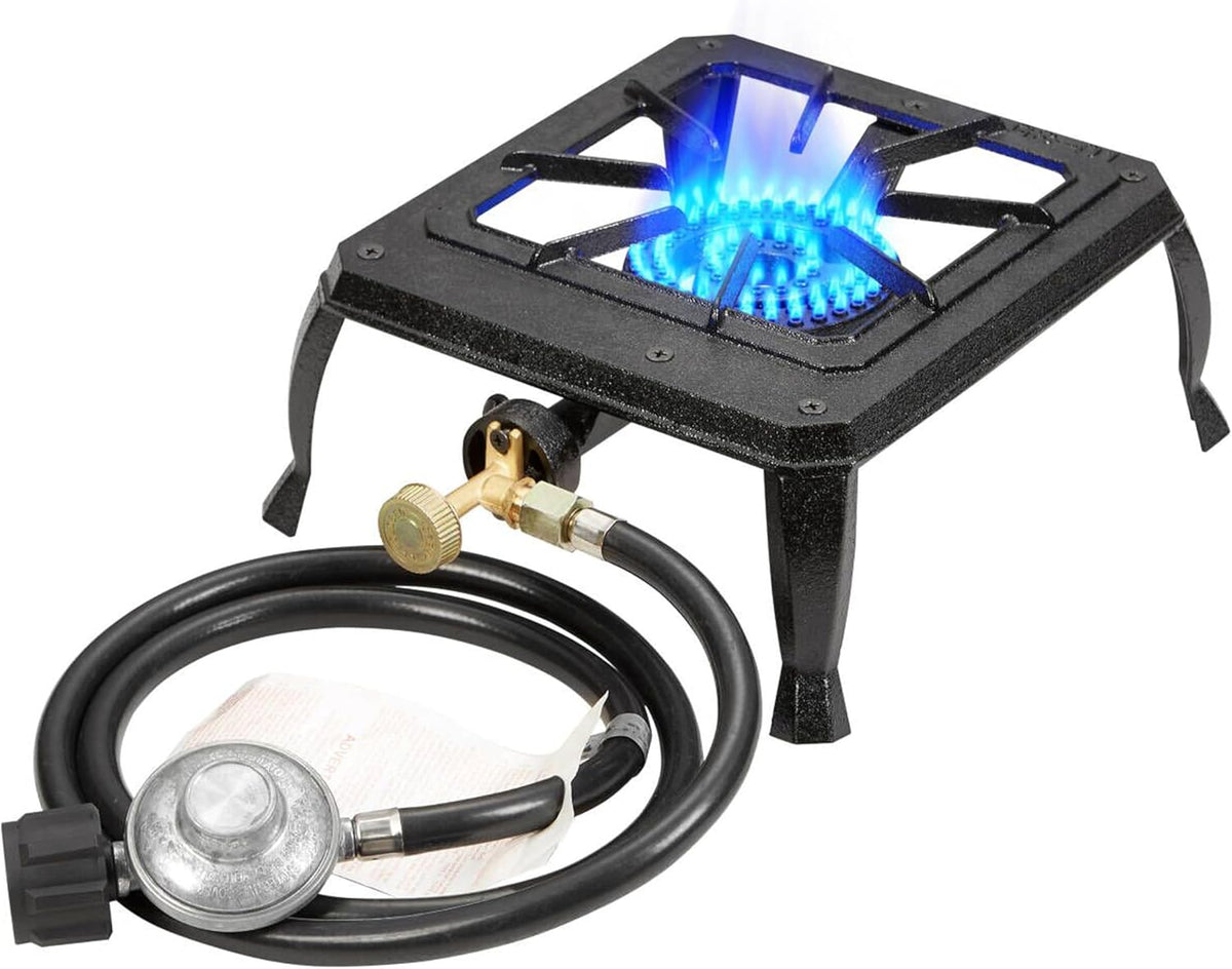 Vivicreate Single burner cast iron flame camping stove, include CSA listed regulator and gas hose (HT-C-0011)