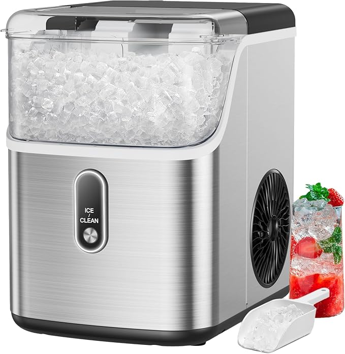 Totnz Nugget Ice Maker Countertop, Chewable Pellet Ice Machine with 33lbs Daily Produce, Pebble Ice Maker for Home Kitchen Office