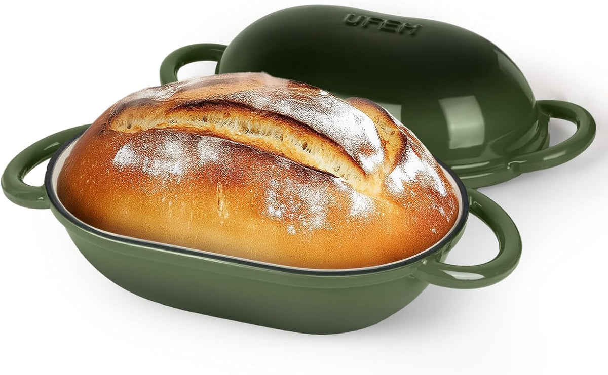 Dutch Oven for Bread Baking – Premium Cast Iron Pot with Lid – Perfect for Sourdough, Artisan Loaves & No-Knead Bread – 2 QT / 1.9L (Enameled, Round, Oven & Stovetop Safe), Green