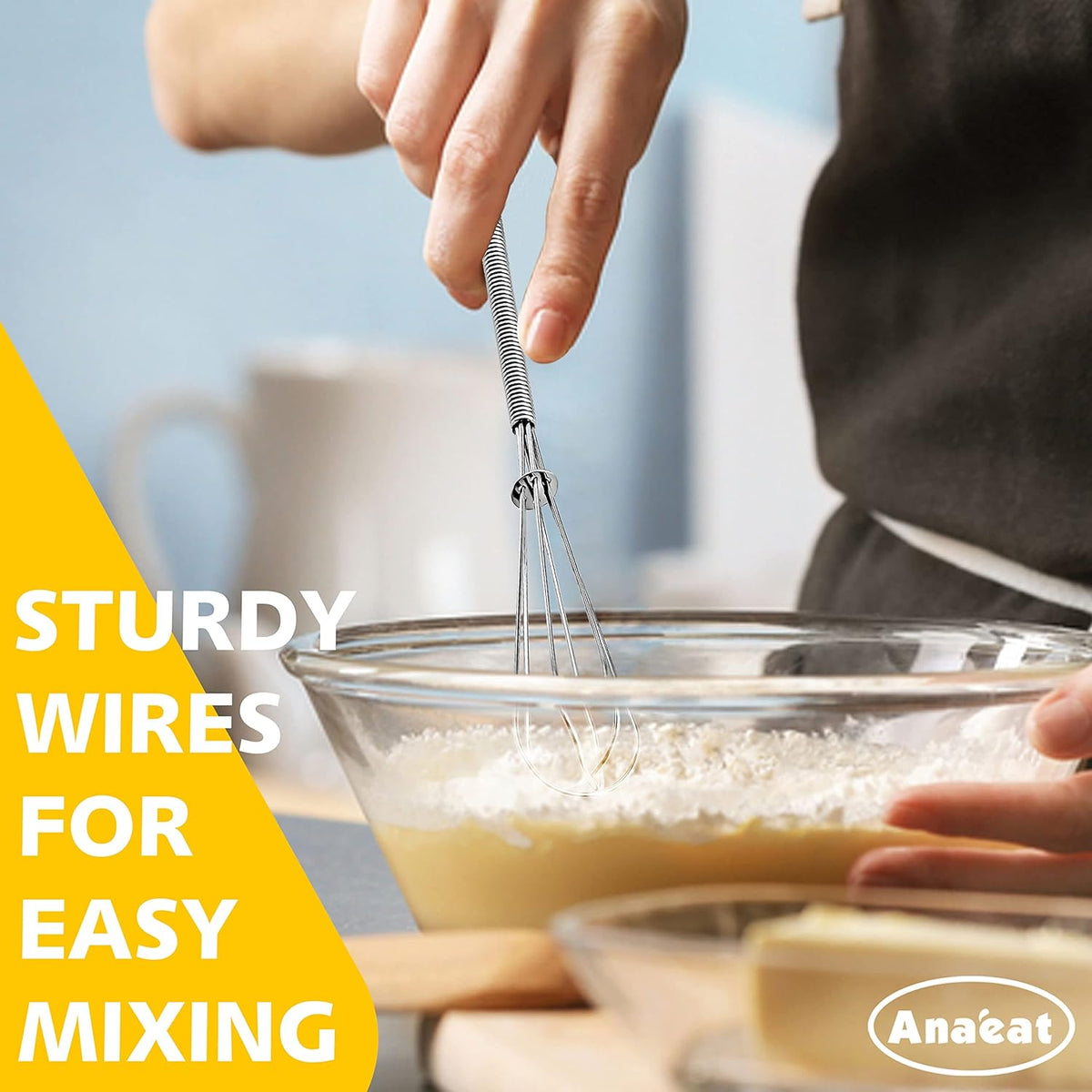 Anaeat Mini Wire Whisks, Set of 4 Portable Stainless Steel Kitchen Tiny Whisk & Egg Beater with Thick Wire - Sturdy Small Mixing Balloon for Cooking, Blending, Whiping, Beating and Stirring (5" + 7")