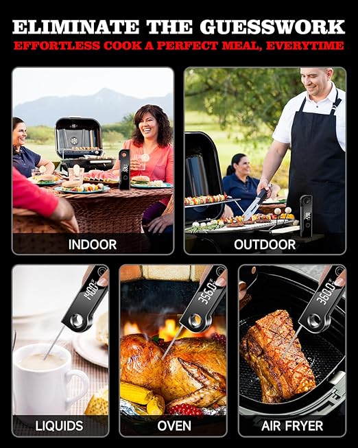 2025 Meat Thermometer Digital, ±0.5°F Accuracy Instant Read Thermometer180° Rotating Display, Calibratable and Auto Off, IP67 Waterproof Food Thermometer for Cooking,Grill,Oil Deep Fry, Brewing,Candy