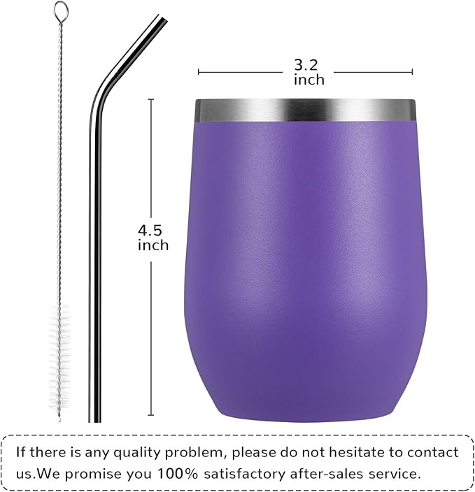 MEWAY 12oz Wine Tumbler 16 Pack Bulk Gifts for Women,Double Wall Vacuum Stainless Steel Travel Mug with Lid,Insulated Stemless Wine Cup Glass for Coffee,Cocktails,Drinks(Purple,Set of 16)