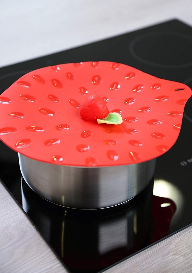 Charles Viancin - Strawberry Silicone Lid for Food Storage and Cooking - 9''/23cm - Airtight Seal on Any Smooth Rim Surface - BPA-Free - Oven, Microwave, Freezer, Stovetop and Dishwasher Safe