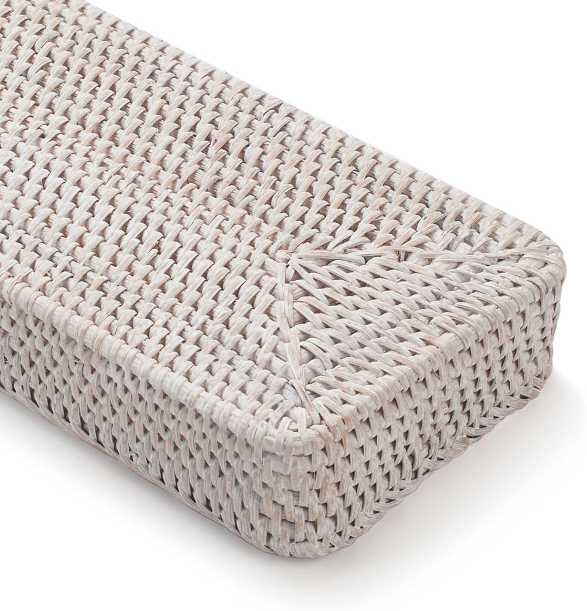Rattan Bathroom Vanity Tray, Toilet Tank Basket Tray for Paper Hand Towel, Bathroom Counter Tray for Organizing and Decor (Whitewash, 16.3" x 6.1" x 2")