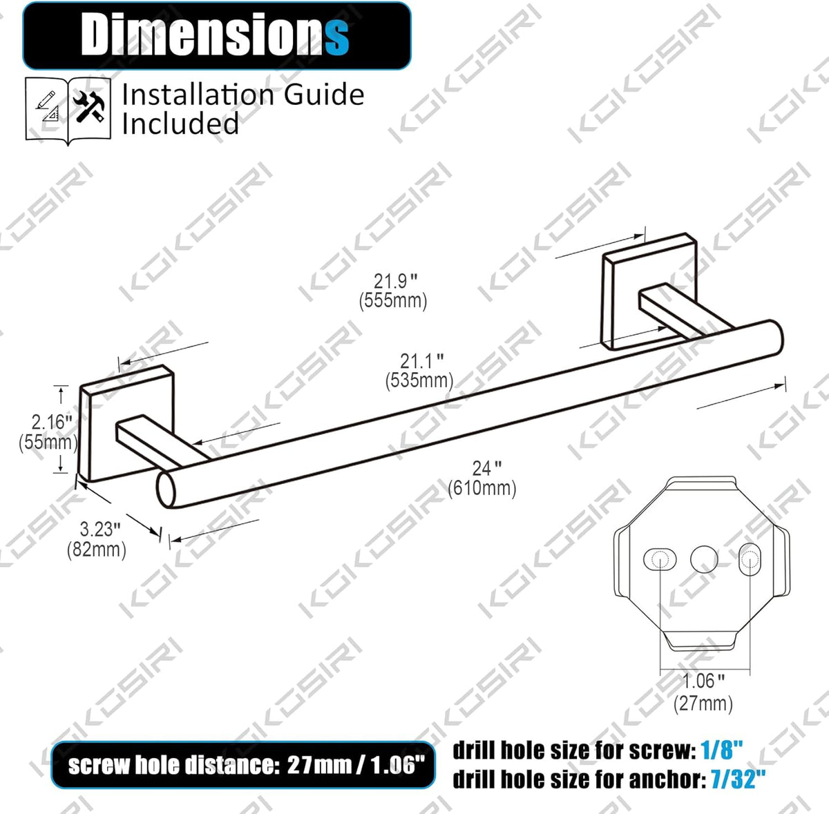 KOKOSIRI Bathroom Towel Bar Bath Towel Holders for Toilet Kitchen Cabinet Wall Mount 24 Inch Oil Rubbed Bronze Stainless Steel B4005ORB-L24