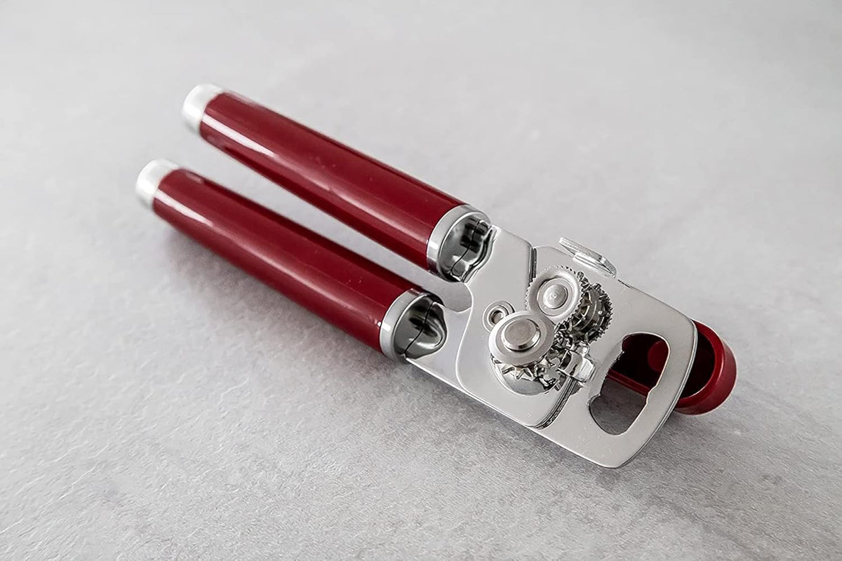 KitchenAid Classic Multifunction Can Opener and Bottle Opener Easy to Use, Razor Sharp Stainless Steel Cutting Wheel, Soft Ergonomic Handles, Empire Red