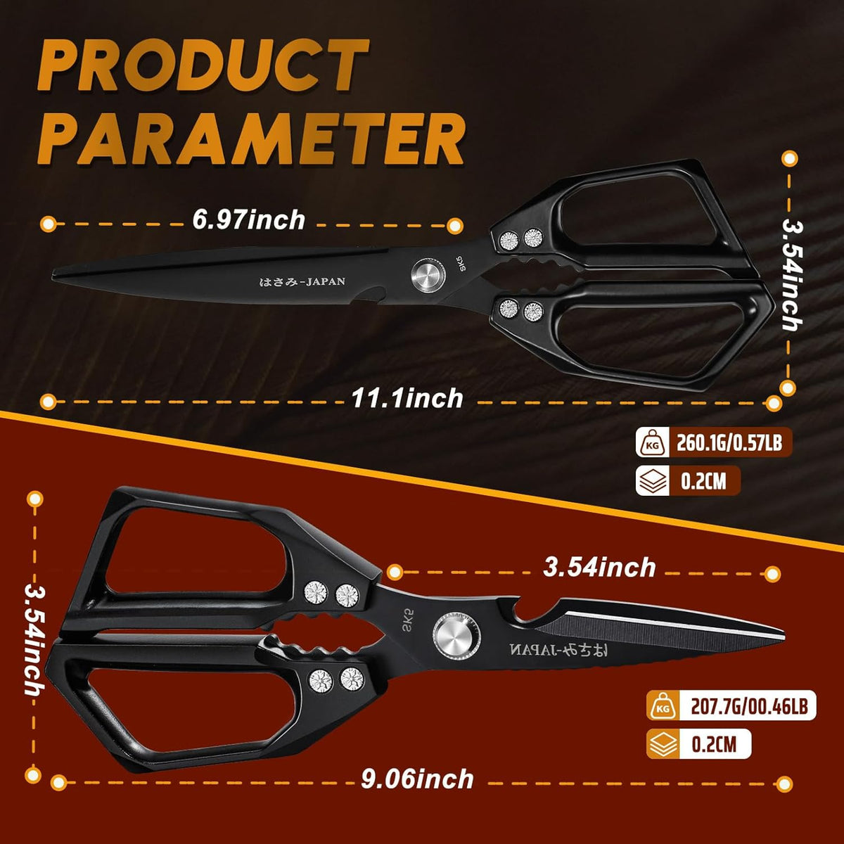 HUUSK Kitchen Scissors Set Black - Upgraded Stainless Steel Kitchen Shear, Sharp Meat Scissors, Heavy Duty Poultry Shears, Japanese Cooking Scissor for Food, Chicken Bones, and Turkey, Dishwasher Safe
