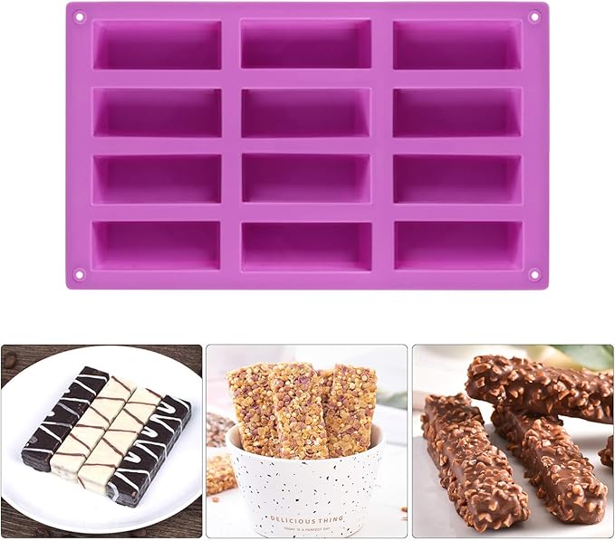 Palksky (2 Pack 12 Cavity Medium Narrow Silicone Rectangle Molds/Molds/Protein Bars mold/Energy Bars Maker for Caramel Bread Loaf Muffin Brownie Cornbread Cheesecake Pudding Soap Butter Mould
