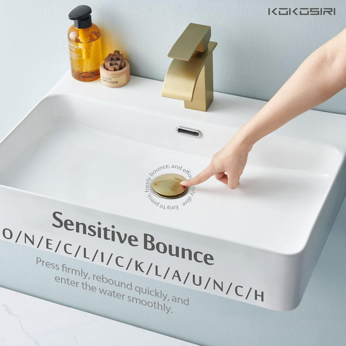 KOKOSIRI Pop Up Sink Drain with Strainer Basket, Brushed Gold Bathroom Sink Drain with Detachable Hair Catcher Anti Clogging for Vanity Vessel Sink Without Overflow, C1002BG
