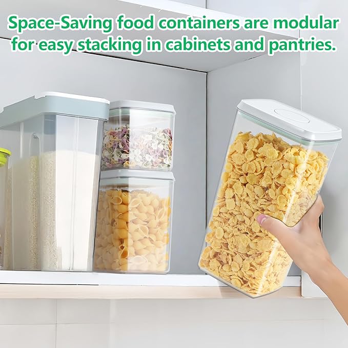 3 Pack Flour and Sugar Storage Containers with Pop-up Lid, 1.26Qt + 2.11Qt + 3.48Qt Food Storage Container for Rice, Spaghetti, Pasta, Nuts, Snack, Candy, Dog Treat, Kitchen Pantry Organization