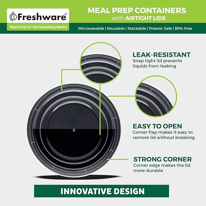 Freshware Meal Prep Bowl Containers [30 Pack] Plastic Bowls with Lids for Soup and Salad, Food Storage Bento Box, BPA Free, Stackable, Lunch Boxes, Microwave/Dishwasher/Freezer Safe (28 oz)