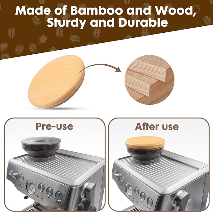 for Breville Barista Express Espresso Machine, Coffee Bean Replacement Lid on Coffee Maker Top Wooden Hopper Lid with Sealing Ring, Espresso Machine Accessories Bean Cover, Beech Wood