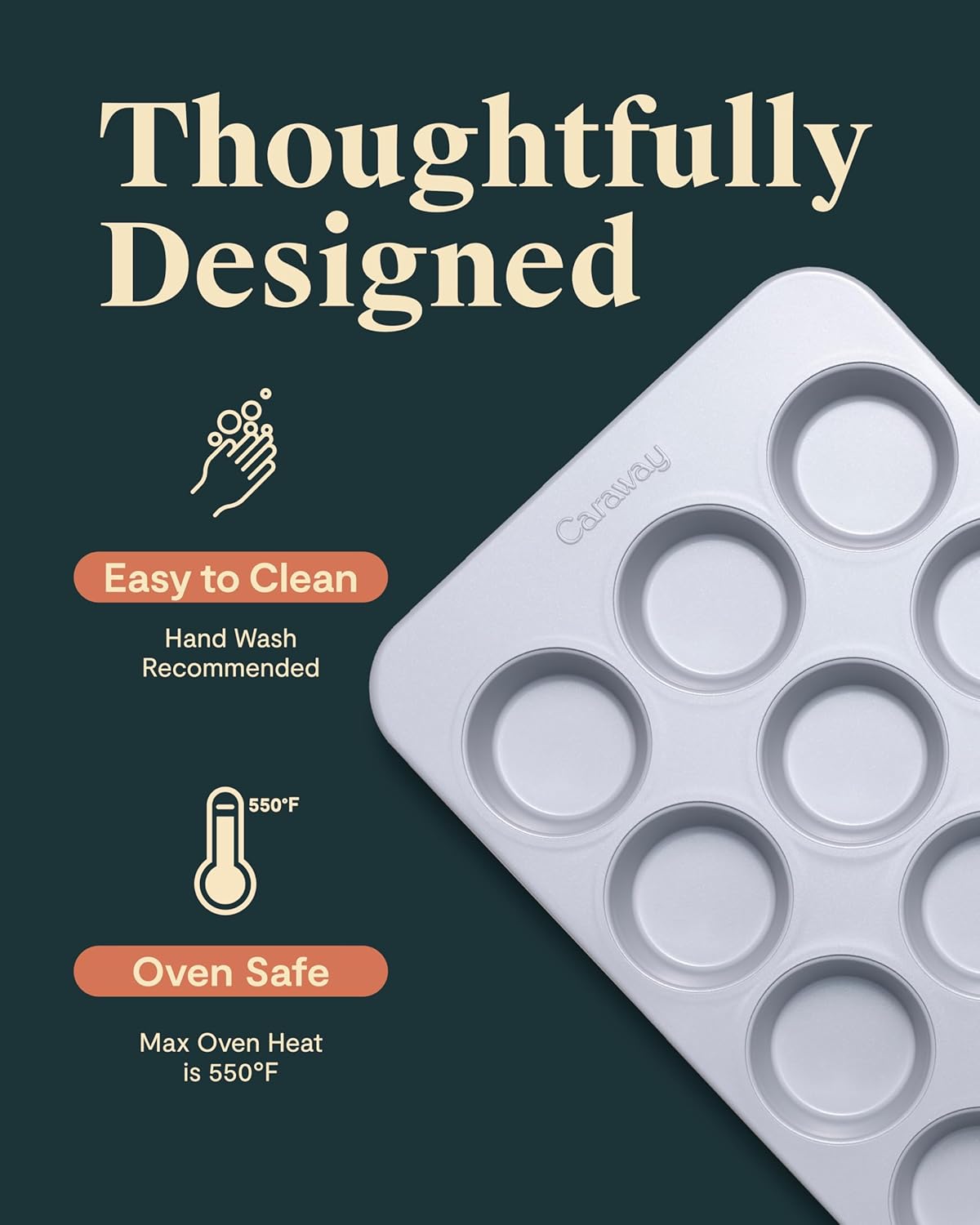 Caraway Non-Stick Ceramic 12-Cup Muffin Pan Duo - Naturally Slick Ceramic Coating - Non-Toxic, PTFE & PFOA Free - Perfect for Cupcakes, Muffins, and More - Marigold