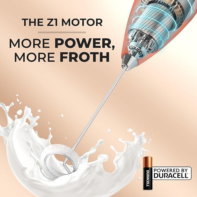 Zulay Kitchen Handheld Milk Frother with Duracell AA Batteries – Ultra Fast Electric Mixer & Foam Maker, Easy-Clean Drink Mixer for Coffee & More Peach n Cream