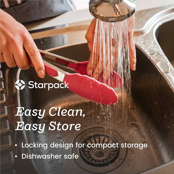 Starpack 'Get a Grip' Silicone Kitchen Tongs for Cooking 12 Inch - BBQ Tongs for Grill Heat Resistant to 600°F - Stainless Steel Tongs with Non Stick Tips - Silicone Tongs for Serving Food