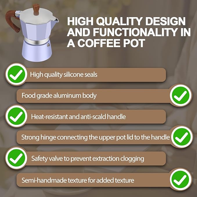 Aluminum 6 Cup 300ml Moka Pot Express Coffee Maker Stovetop Espresso Colorful Coffeemaker Italian Classic Style Brewing Greca Cafe Mocha Machine for Cafeteras Lover Camping Travel and Home Use 10oz