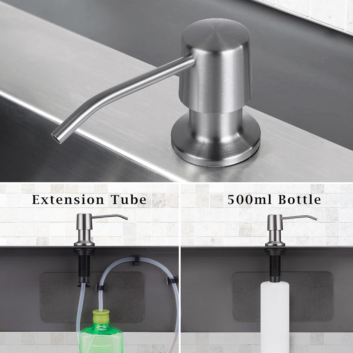 Styever Soap Dispenser for Kitchen Sink with Pump -16oz Bottle Built in Countertop Dish soap Dispenser with 4 Inch Spout- Oil Rubbed Bronze Sink Soap Dispenser Extension Kit with 47 Inch Tube