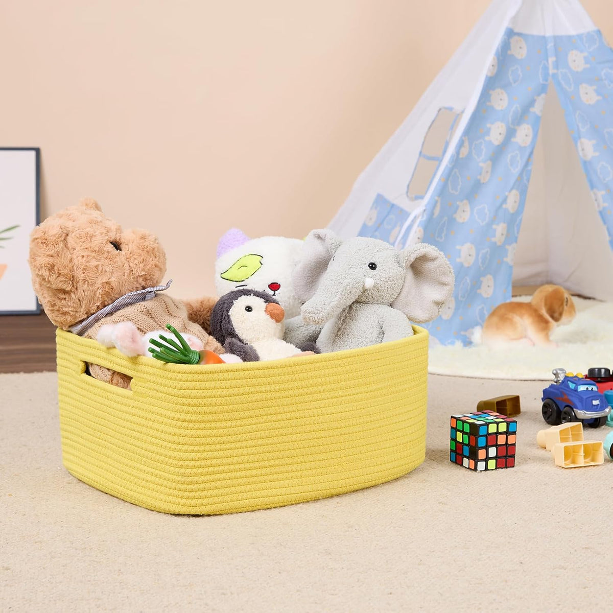 Large Storage Baskets for Shelves, Closet Organizers Bins for Clothes Blanket Towels, Baby Nursery, Toy Baskets Box, Woven Rope Baskets, 17 x 13 x 7.5”, 3 Packs Yellow