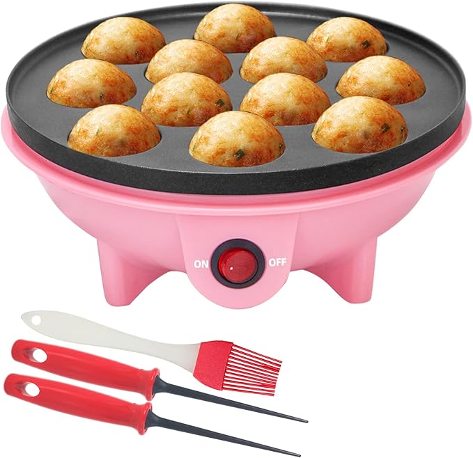 Electric Takoyaki Maker With Free Takoyaki Tools for Takoyaki Octopus Ball Cake Pop Ebelskiver 8 Inches Nonstick