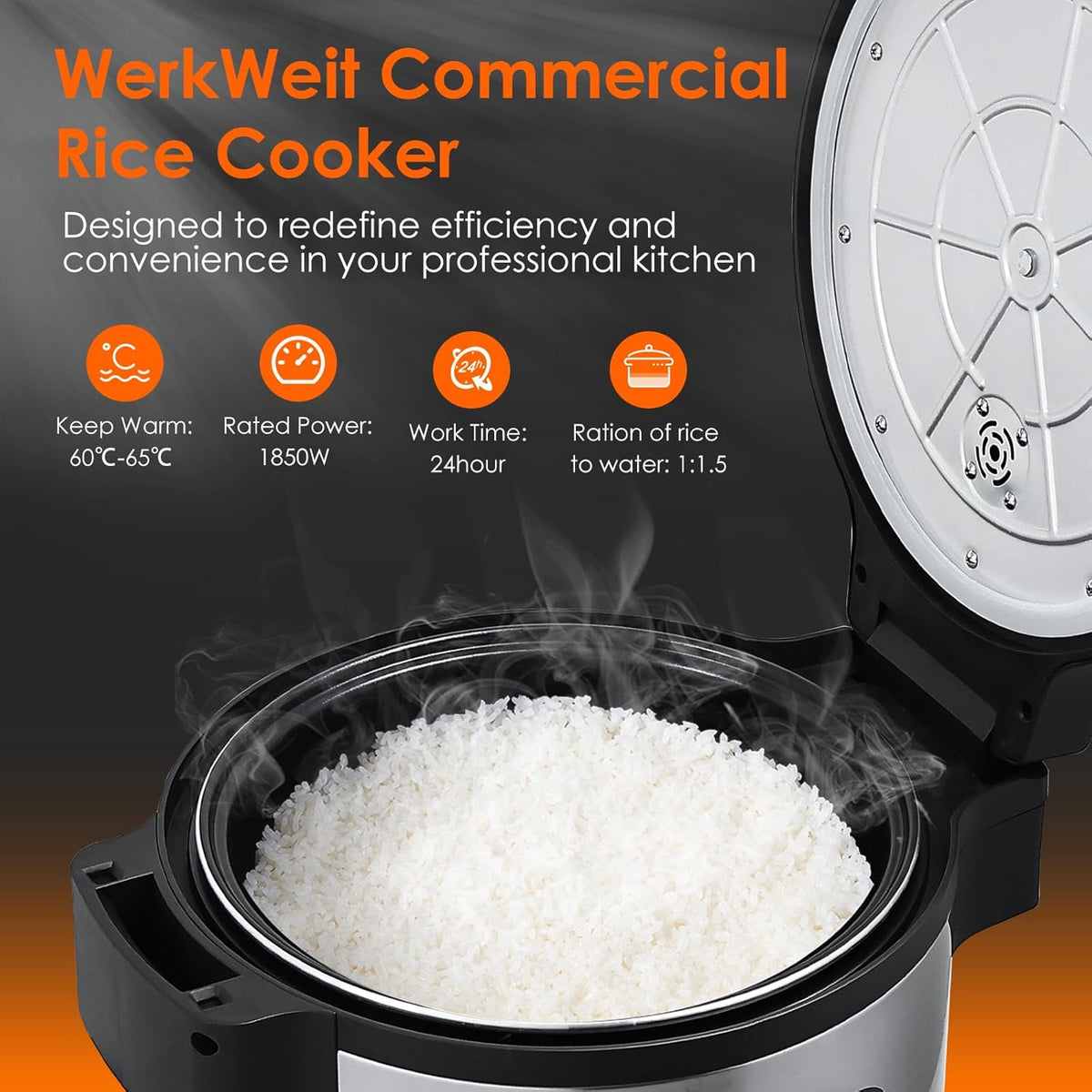 Commercial Rice Cooker Large Rice Cooker 50Cup(Cooked)/25Cup (Uncooked), 1850W 13L Rice Cooker for Restaurant Canteen Party Commercial Rice Warmer for 24H