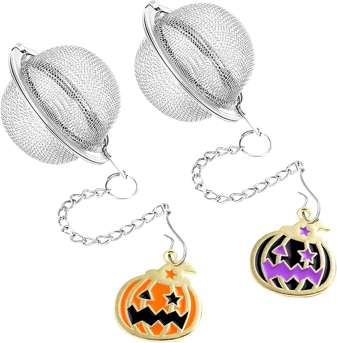 Halloween Stainless Steel Mesh Tea Infuser, 2.1 inch Tea Ball with Pumpkin Ornaments Tea Strainer Tea Diffuser Tea Steeper for Filtering Tea,Tea Infusers for Loose Tea (Halloween Pumpkin, 2PC)