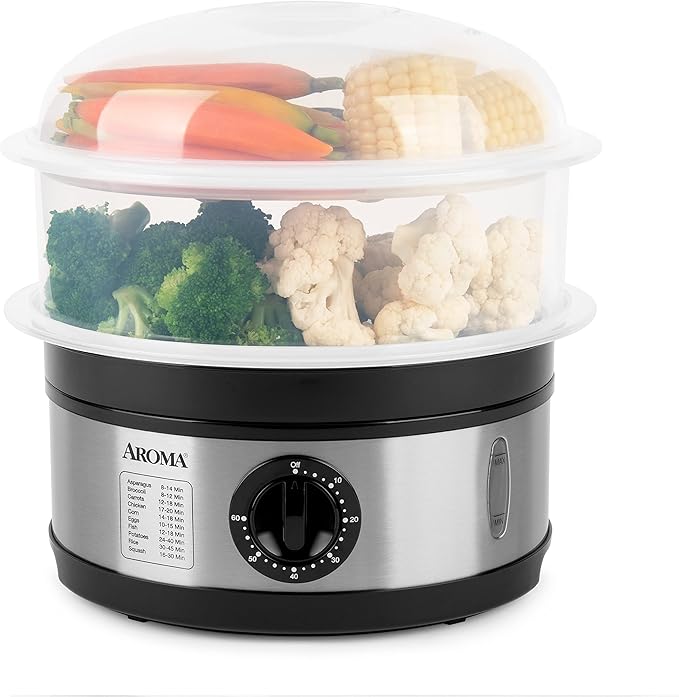 AROMA 5Qt. 2-Tier Food Steamer, BPA-Free, Dishwasher Safe (AFS-188), Black