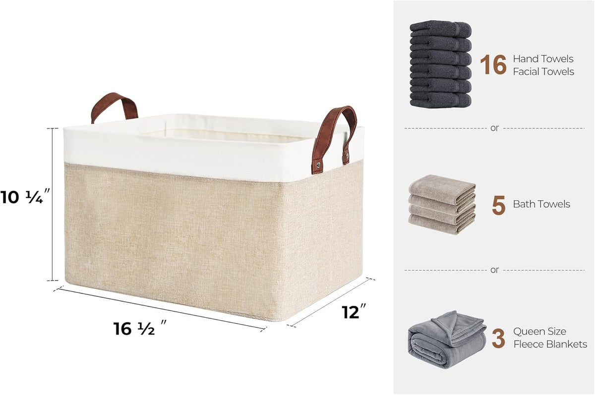 StorageWorks Storage Bins, Fabric Storage Bins for Shelves, Large Storage Baskets with Metal Frame, Closet Baskets and Bins with Handles, Brown and White, 2-Pack
