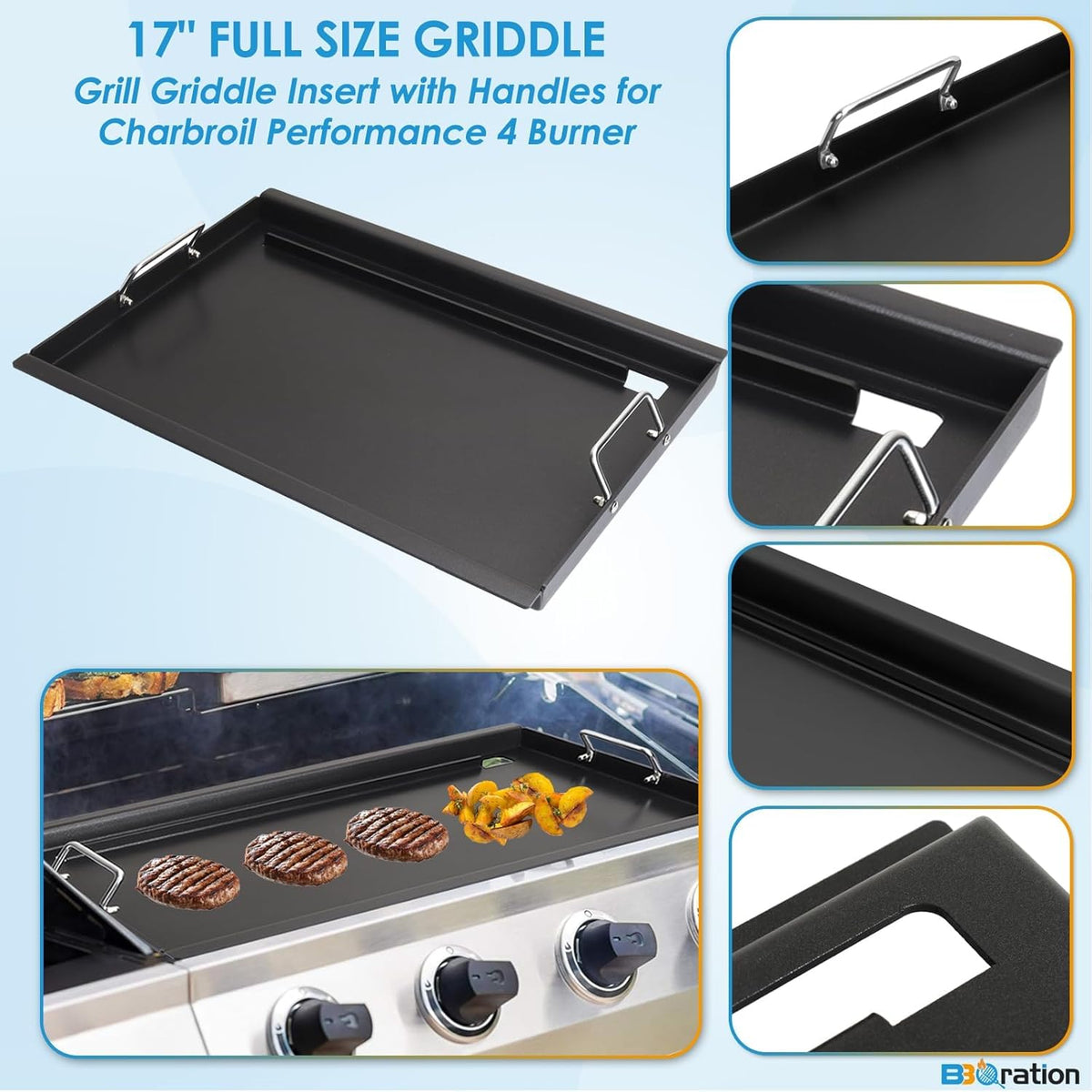 17" Griddle Insert Parts for Charbroil Performance 4 Burner 463352521 463354021 463365021 463365522 Full Size Griddle for Charbroil Grill Replacement Parts 463366022 G426-0004-W1 G426-0005-W1