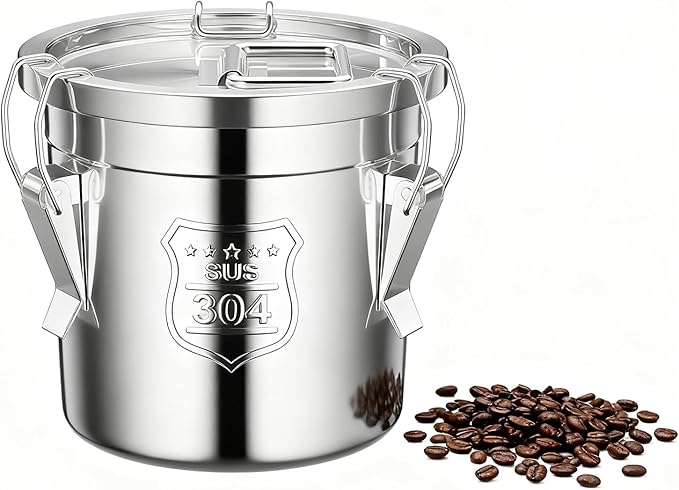 304 Stainless Steel Airtight Canister, 1.6Gal /203oz/6L Airtight Food Storage Container with Lid Lock Clips, Flour Container Metal Bucket Food Storage Container for Rice, Flour, Grain, Coffee Bean