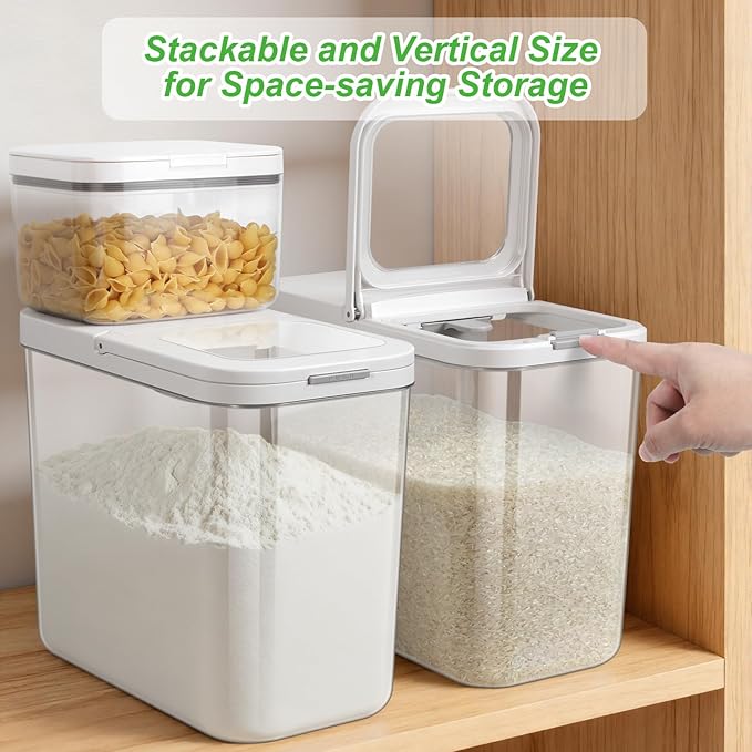 Rice Flour Storage Container - 12.7 Qt | 25 Lbs Crystal-Clear Plastic Food Storage Container Bin with Pop-up Lid for Grains Beans, Dry Food Holder for Kitchen Pantry Organization and Storage