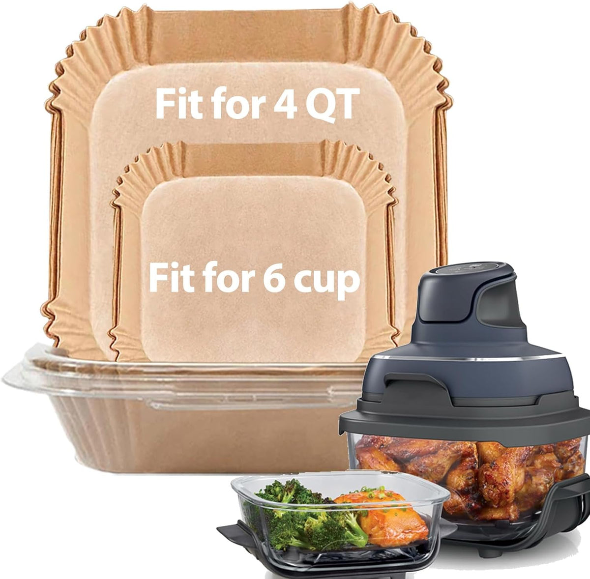 Air Fryer Liners for Ninja Crispi Air Fryer, Ninja Crispi Accessories for Ninja Crispy, 150Pcs Ninja Glass Air Fryer Liners, Crispi Air Fryer Parchment Paper Liners, Ninja Kitchen Appliances