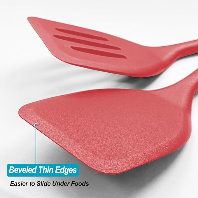 Silicone Spatula Turner Set, High Heat Resistant Spatulas with Seamless One Piece Design, Nonstick Rubber Flippers Utensils for Baking & Cooking,BPA-Free, Red, 11 IN