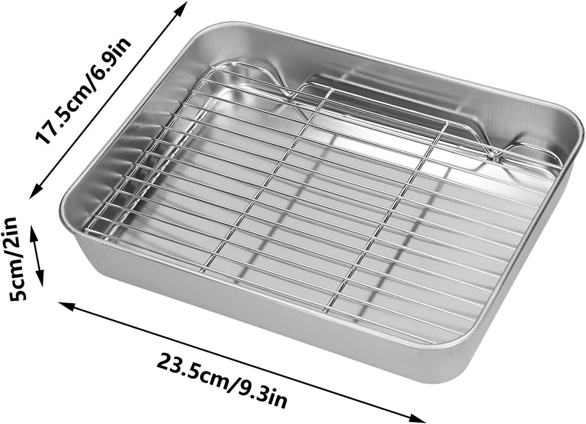 Roasting Pan and Rack Set, Stainless Steel Roasting Pan, Rectangular Roaster, Nonstick Steel Roaster for Cooking and Baking (9.3 × 6.9 × 2in)