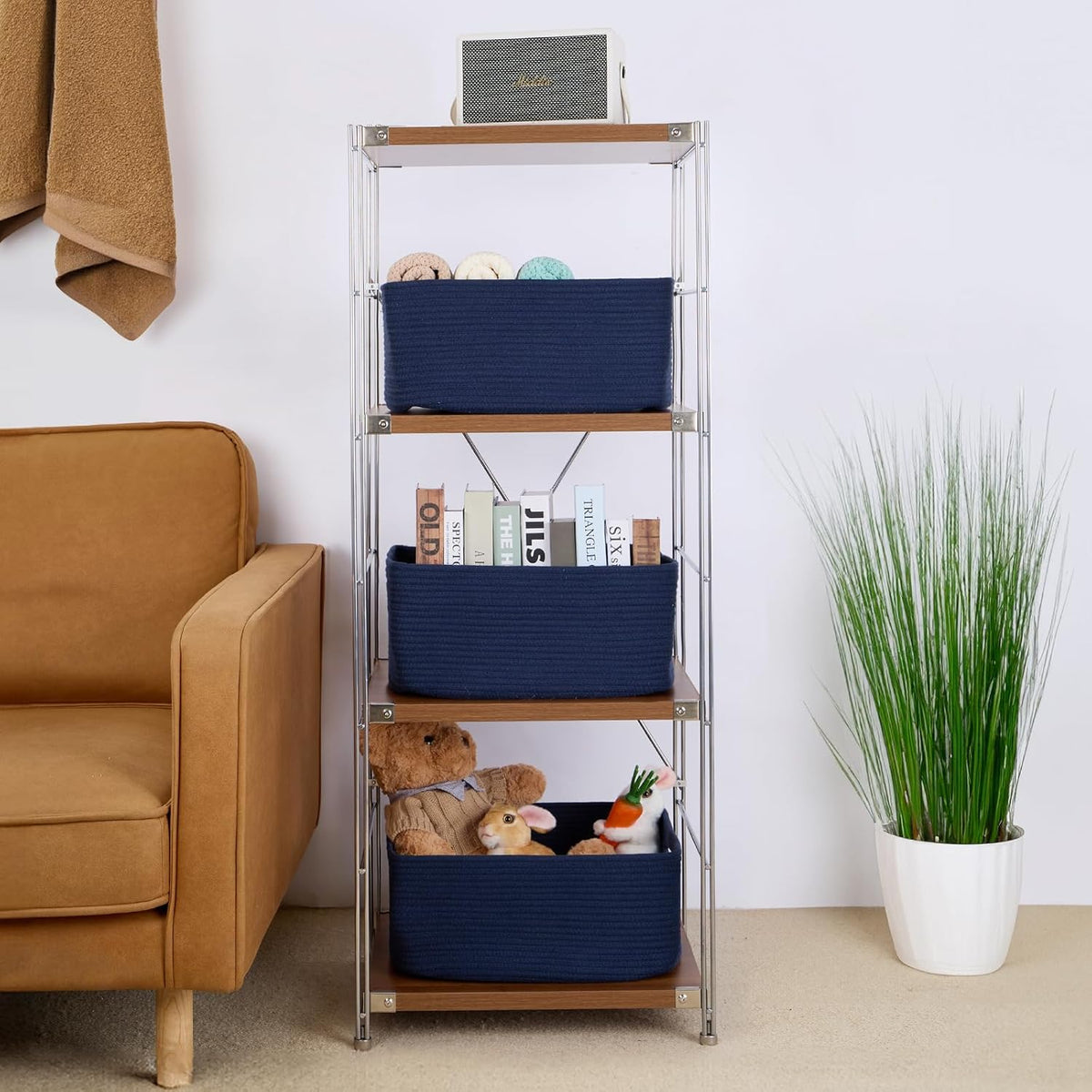 Large Storage Baskets for Shelves, Closet Organizers Bins for Clothes Blanket Towels, Baby Nursery, Toy Baskets Box, Woven Rope Baskets, 17 x 13 x 7.5”, 2 Packs Navy Blue