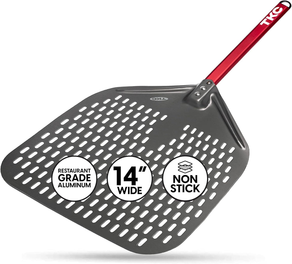 TKC Perforated Pizza Peel Bundle with 14 Inch XL Peel and 8" inch Pizza Turning Peel - Commercial Grade Pizza Spatula - Fits all 16 inch Pizza Ovens