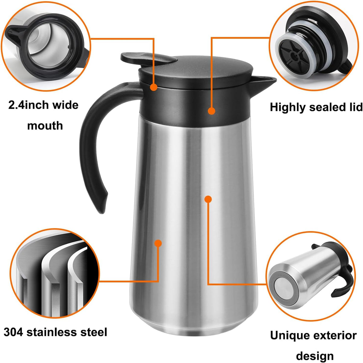 28oz Coffee Carafe Airpot Insulated Coffee Urn Stainless Steel Vacuum Thermal Pot Flask for Coffee, Hot Water, Tea, Hot Beverage - Keep 9 Hours Hot, 18 Hours Cold (2 Pack Silver)