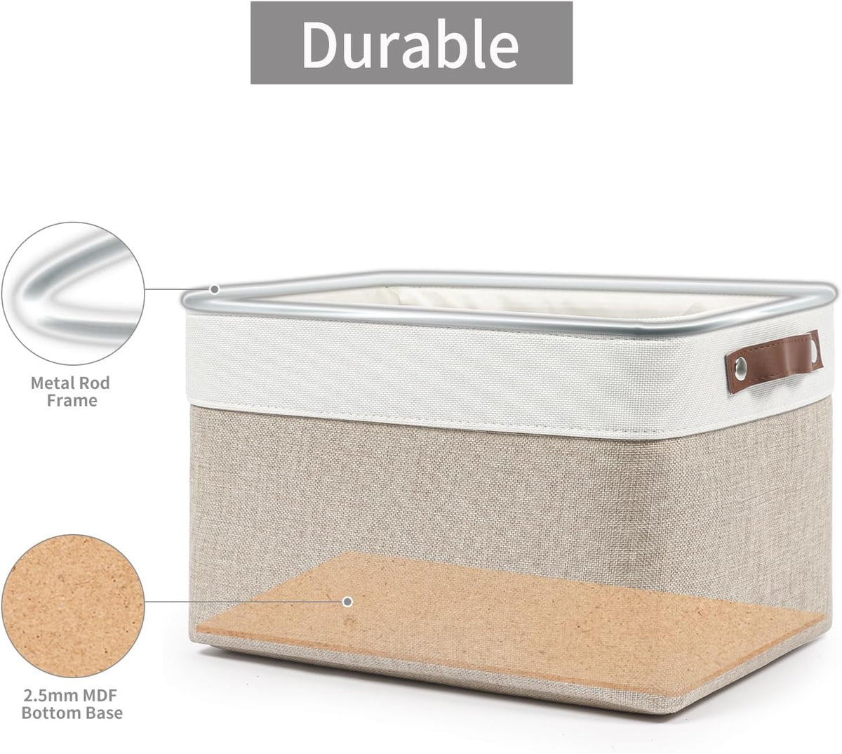 Storage Bins Large Fabric Storage Baskets for Shelves 3 Pack, Decorative Linen Closet Baskets with Handles for Organizing, Shelf, Clothes, Home, Office, 15x11x9.5Inches (Beige&White)