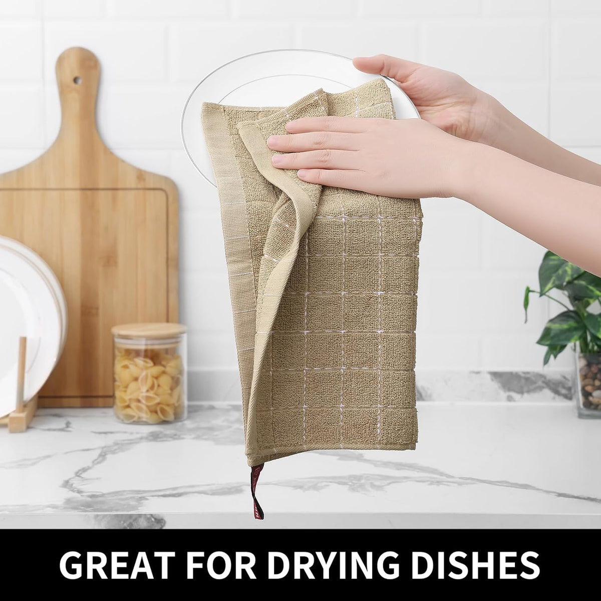 Homaxy 100% Cotton Terry Kitchen Dish Cloths, Ultra Soft and Absorbent Dish Towels for Kitchen, Perfect for Drying and Washing Dishes, 6 Pack, 12 x 12 Inches, Tan