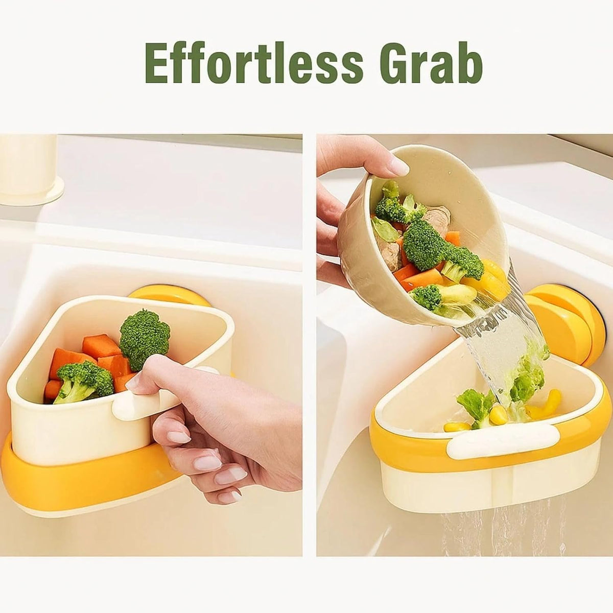 2025 Upgraded Suction Cup Sink Corner Strainer – Hangable Kitchen Sink Drain with Hanging Sink Drain Basket, Food Waste Catcher & Sink Food Catcher Basket, Kitchen Sink Food Waste Catcher (Yellow)