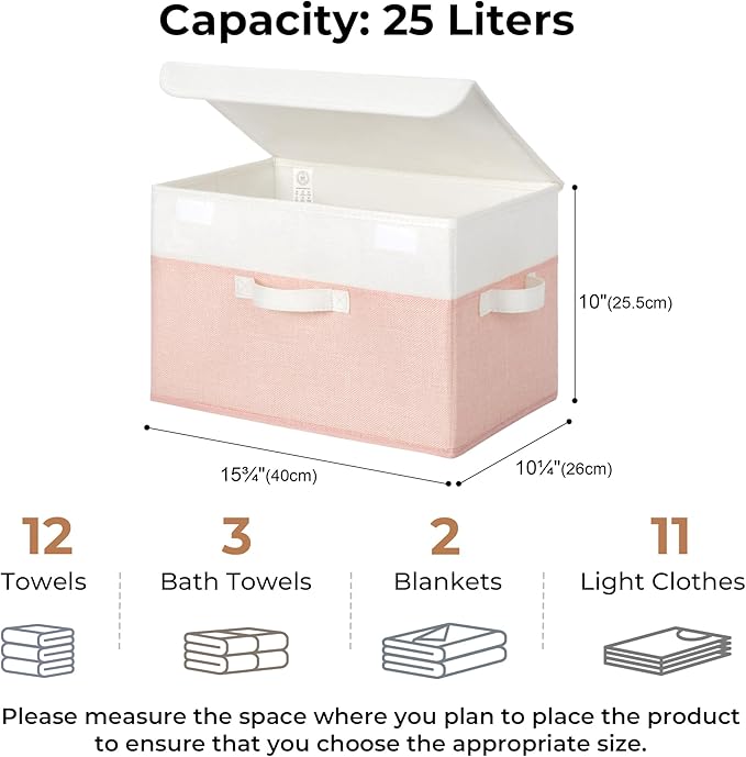 GRANNY SAYS Storage Baskets with Lids, Decorative Storage Boxes, Clothes Storage Bins for Closet, Foldable Storage Organizers, Pink, 2-Pack