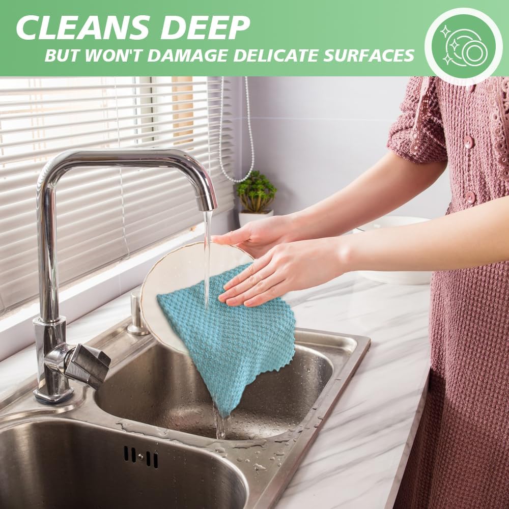 SINLAND Microfiber Dish Cloth for Washing Dishes Rags Best Kitchen Washcloth Cleaning Cloths with Poly Scour Side Popcorn Texture 5 Color Assorted 12Inchx12Inch 5 Pack