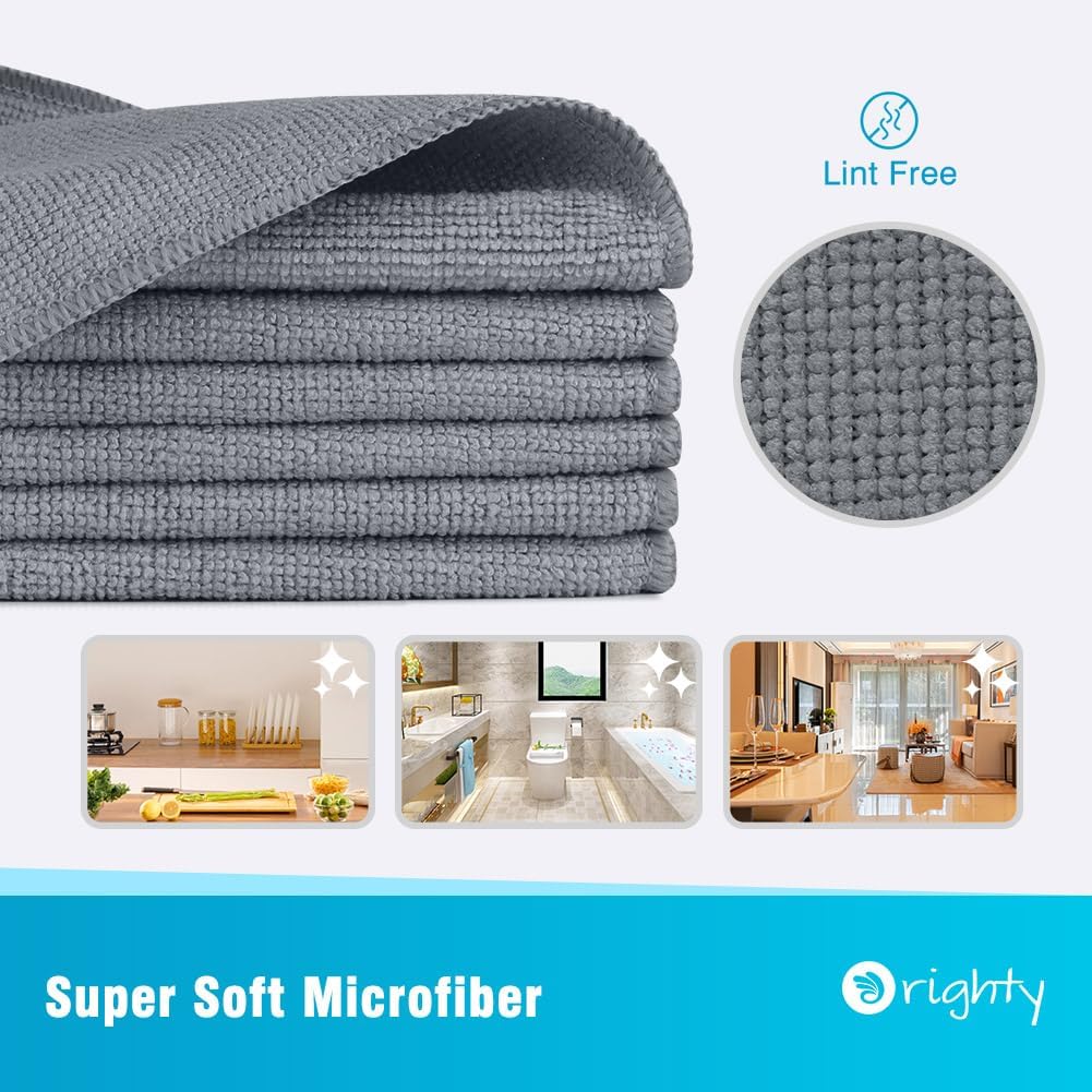 Orighty Microfiber Cleaning Cloth, 12 Pack Highly Absorbent Cleaning Supplies, Lint Free Cloths for Multiple-use, Powerful Dust Removal Clean Rags for House, Kitchen, Car Care(12x12 inch) Grey