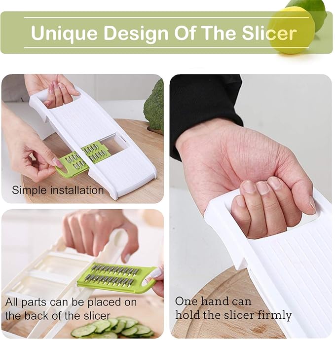 5 in 1 Mandoline Slicer Vegetable Slicer Mandolin Multi Blade Potato Veggie Slicer Vegetable Cutter Julienne Shredder Potato Slicer Green
