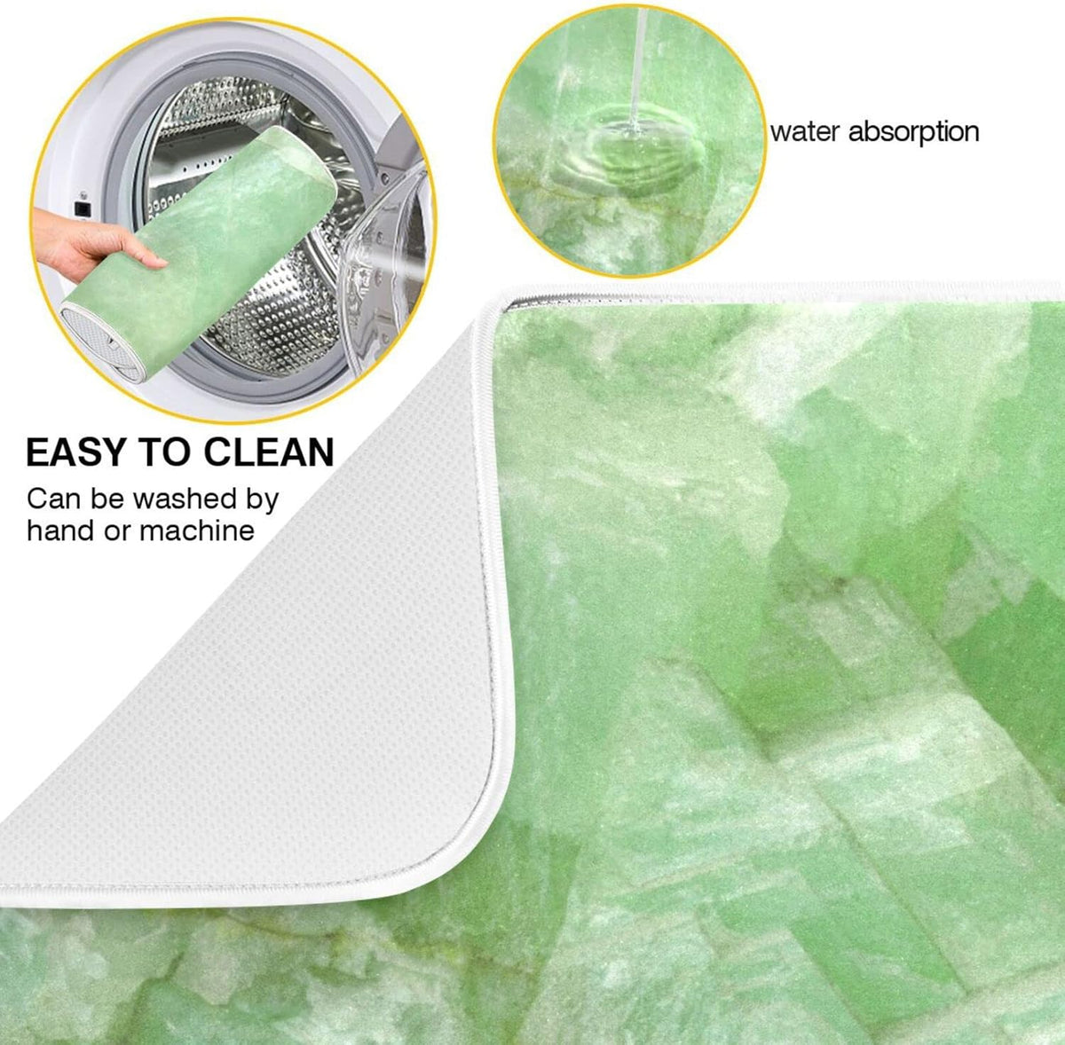 Super Absorbent Dish Drying Mat, Microfiber Fast-Drying Dish Mat, 16" x 18", Kitchen Dish Drying Pad, Green Jade Stone Marble
