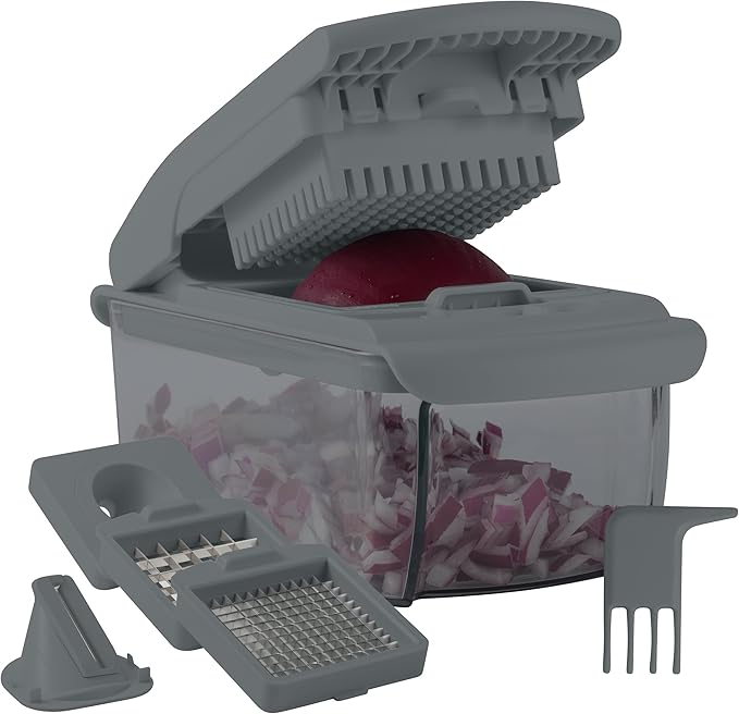 Cook with Color Vegetable Chopper - Multifunctional 11 in 1 Vegetable Chopper with Container - Food Chopper to Dice, Chop, Slice, Julienne and Spiralize, Charcoal