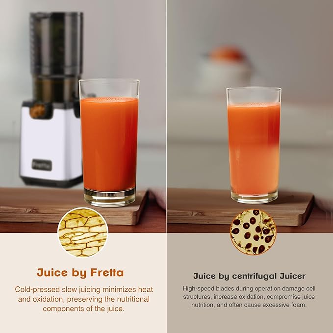Cold Press Juicer Machines,Fretta 5.3'' Self Feeding Slow Masticating Juicers Fit Whole Fruits & Vegetable Easy Clean Juice Extractor,Tritan Material BPA Free 250W (Light Purple)