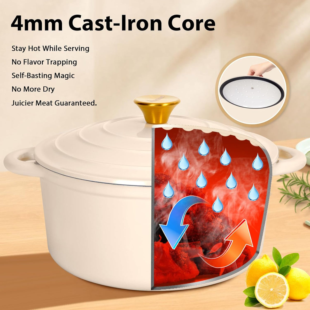 Romswi Enameled Cast Iron Dutch Oven Set - 3qt & 5.5qt Dual Combo - 7-Layer Professional Grade Dutch oven pot with lid - Oven Safe for Braising, Stews, Roasting, Bread Baking - White Bread Dutch Oven