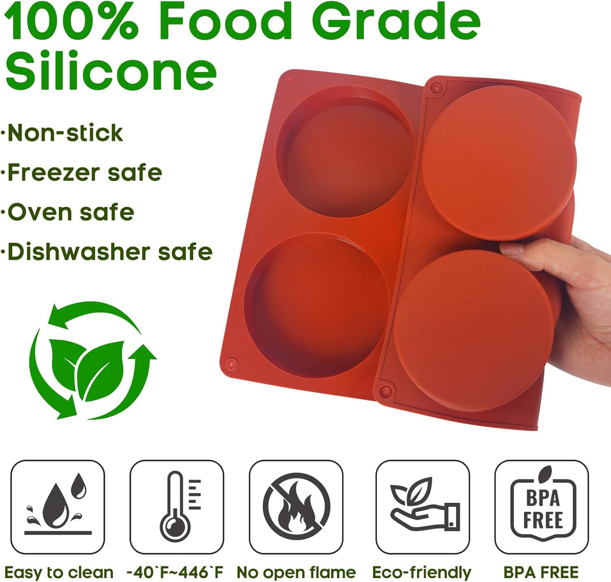 3 Pcs Silicone Egg Molds 4 Inch Jumbo Muffin Top Pans for Baking,Non-Stick 6 Holes Large Round Silicone Molds for Hamburger Egg Whoopie Pie Sandwich