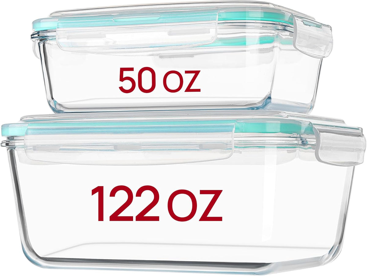 Vtopmart 122oz+50oz Large Glass Food Storage Containers with Airtight Lids, Big Glass Containers for Roasting Chicken, Baking Casseroles, Food Storage, Meal Prep, Fruits, Thanksgiving Meals, BPA-Free